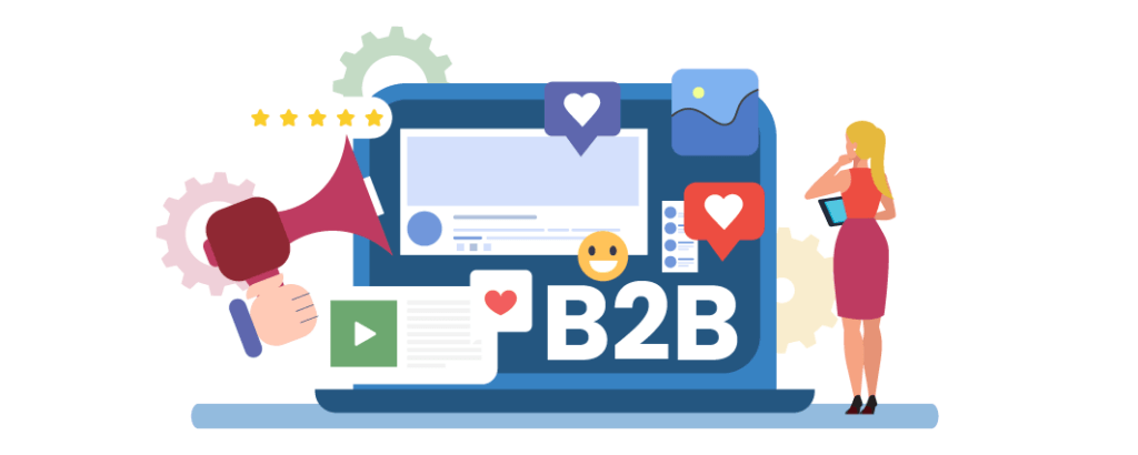 Illustration Of A Marketing Professional Reviewing B2B Social Media Content