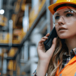Worker on the phone in a manufacturing environment