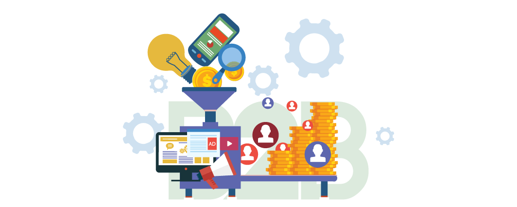 Illustration of B2B marketing tools supporting the financial growth of a business