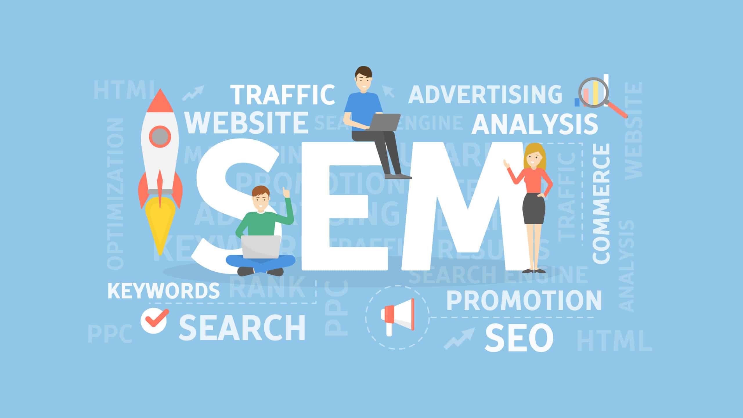 Illustration of a business using search engine marketing to reach other businesses